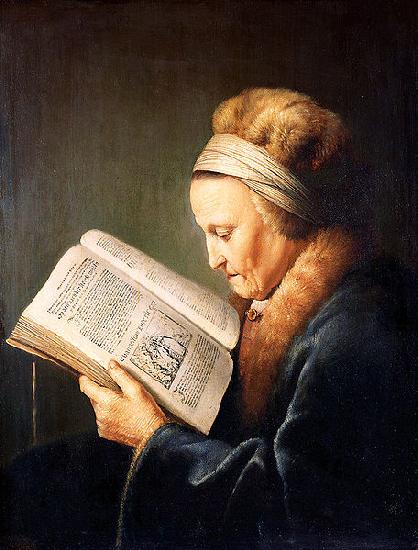 Gerard Dou Portrait of an old woman reading oil painting image
